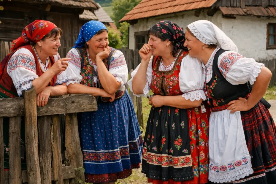 nárečové slová 31, babky v krojoch klebetia